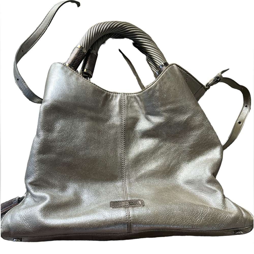 EUC MICHAEL KORS TONNE HOBO SILVER LEATHER BAG